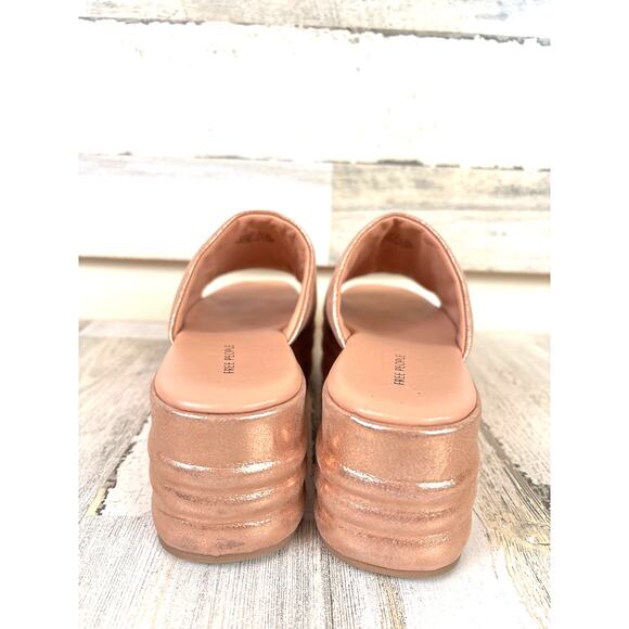 Free People Womens 7 Rose Gold Leather Harbor Platform Slip On Sandals - Picture 4 of 8